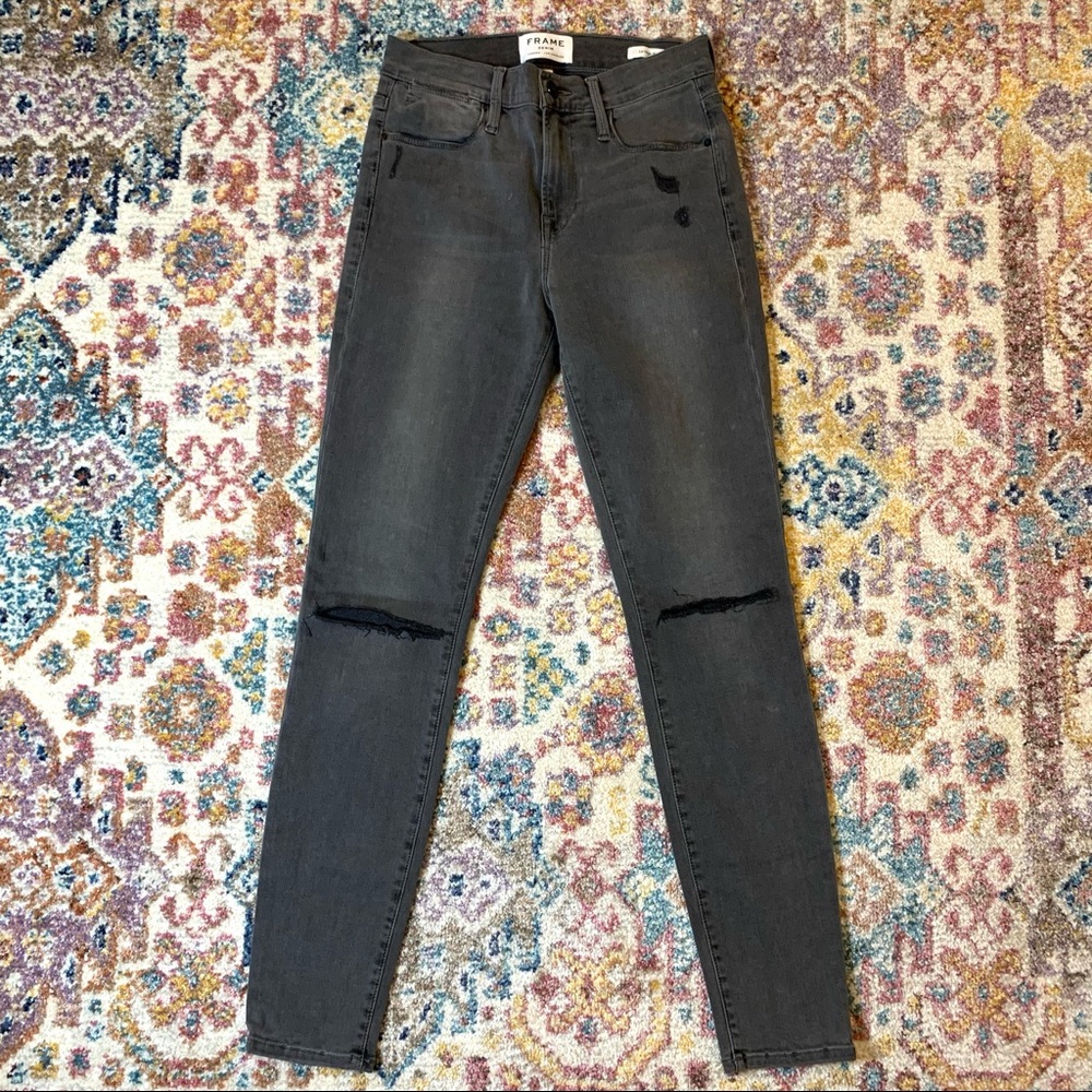 FRAME Le High Skinny Distressed Black Gray Jeans 25